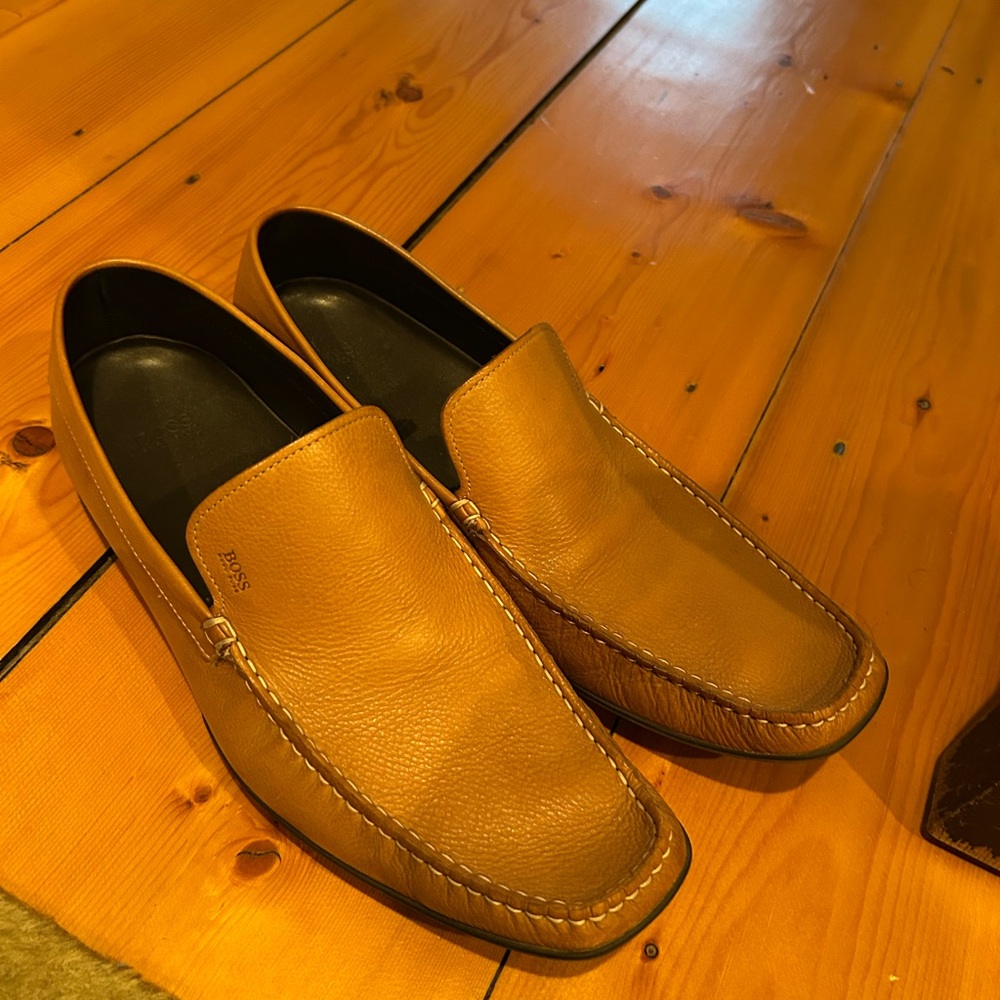 Hugo Boss Tan Leather Slip-On Loafers
